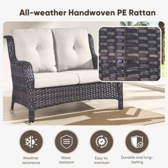 Buenhomino Outdoor Patio Couch Wicker Sofa Loveseat- 2 Seater Rattan Sofa for Outside Patio Garden with Deep Seating and Olefin Cushions image {4}