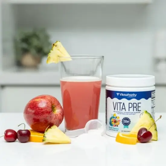 Vita Pre-Workout Hydration Powder + Metabolism Support, Sugar-Free Workout Supplement, 150mg Caffeine, Fruit Fusion, Vitauthority, 30 Servings image {1}