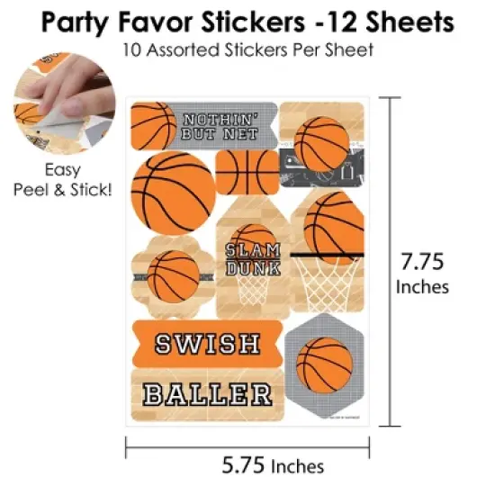 Big Dot of Happiness Nothin' but Net - Basketball - Baby Shower or Birthday Party Favor Sticker Set - 12 Sheets - 120 Stickers image {2}