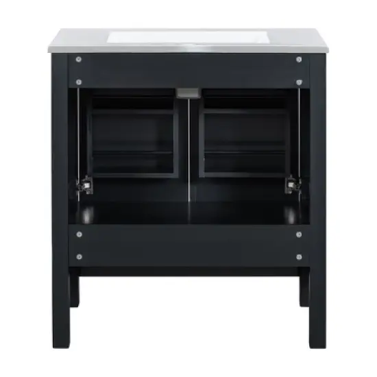 30 Inch Solid Wood Frame Bathroom Vanity with Single Sink, 2 Doors and a Drawer image {9}