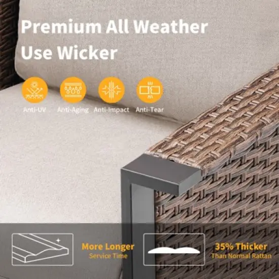 Buenhomino Wicker Outdoor Patio Sofa Patio Furniture Loveseat, All Weather Wicker 3-Seater Outdoor Furniture Sofa image {2}