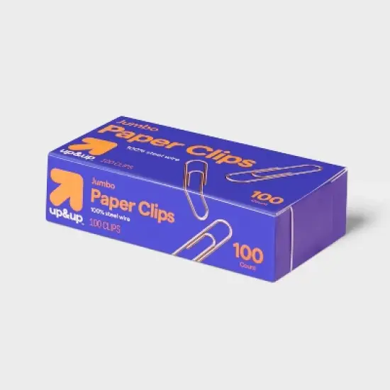 100ct Jumbo Paper Clips - up&up&trade;: Silver Office Supplies, 1.75" Height, 100 Pack image {3}