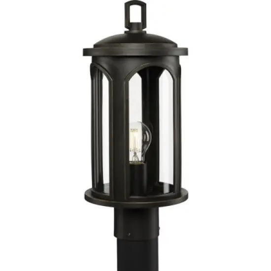 Progress Lighting Gables 1-Light Outdoor Post Lantern, Antique Bronze, Clear Glass Shade image {2}