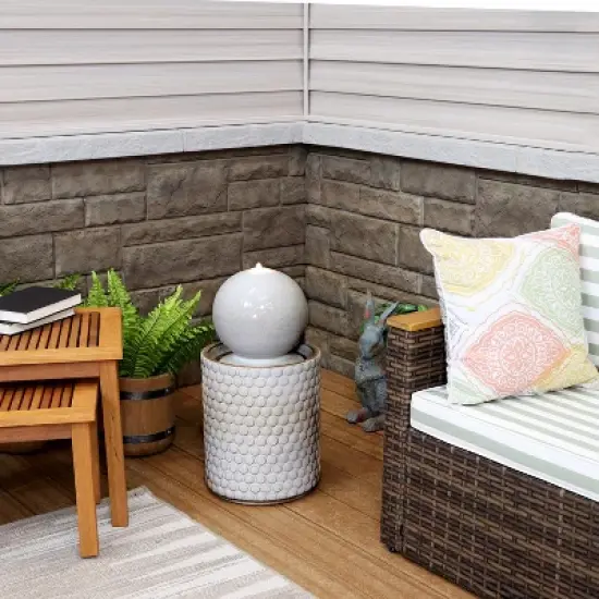 Sunnydaze Modern Orb on Circle-Pattern Base Ceramic Outdoor Fountain with LED Lights, Gray image {6}