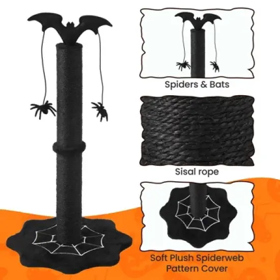 Heynemo 25" Halloween-Themed Cat Scratching Post, Sisal Cat Scratcher with Interactive Hanging Spider Toys, Monster Scratch Pole for Indoor Cats image {3}