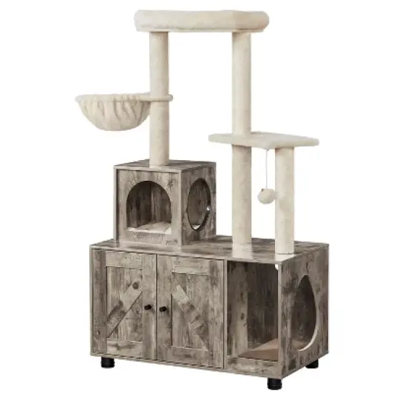Yaheetech Wooden Litter Box Enclosure with Cat Tree Tower image {7}