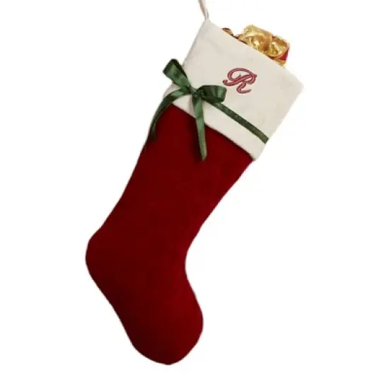 Personalization Mall Winter Classic Initial Quilted Stockings with Bow, Burgundy image {20}
