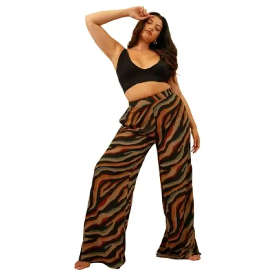 Rebdolls Women's Dasia Zebra Print Wide Leg Pants W. Pockets image {1}