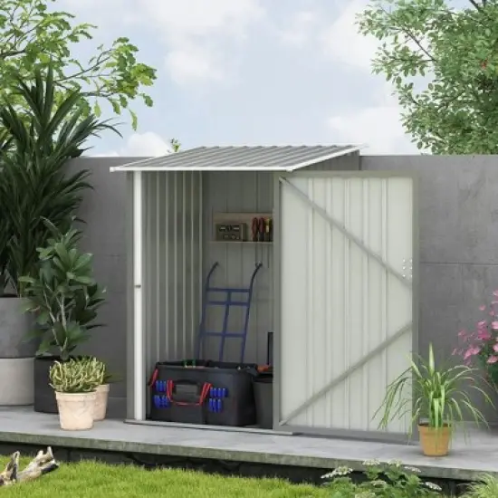 Resenkos Storage Garden Shed,Garden Sheds,Outdoor 3.3' x 3.4' Lean-to Garden Storage Shed with Lockable Door, Gray image {4}