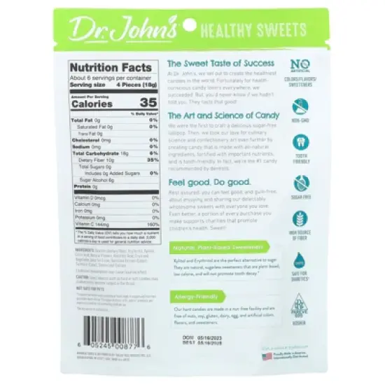 Dr. John's Healthy Sweets Assorted Hard Candy, + Fiber & Vitamin C, Watermelon, Green Apple, & Strawberry, 3.85 oz (109 g) image {1}