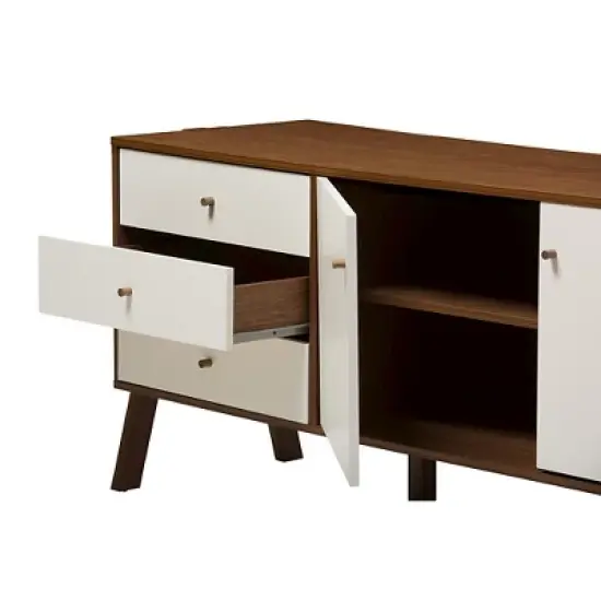 Harlow Mid-century Modern Scandinavian Style Wood Sideboard Storage Cabinet - Walnut/White - Baxton Studio image {3}