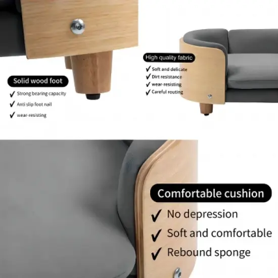 Bulldog Large Size XL Dog Beds With Removable Cover, Velvet Cushion With Solid Wood legs and Bent Wood Back-The Pop Home image {4}