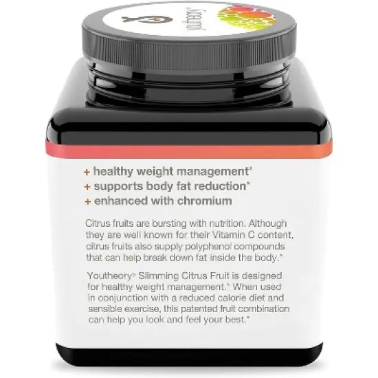 Youtheory Slimming Citrus Fruit - Vegan Health Supplement with Chromium - Supports Overall Wellness* - Dairy, Soy & Gluten Free - 60 Vege Capsules image {3}
