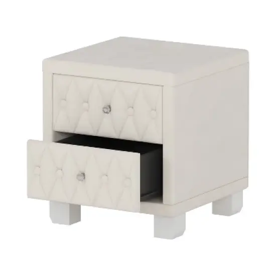 Kumasinova Velvet Modern Nightstand with Crystal Knobs,Night Stand with Drawers,Bedside Table with Button-Tufted,Nightstands for Bedroom image {2}