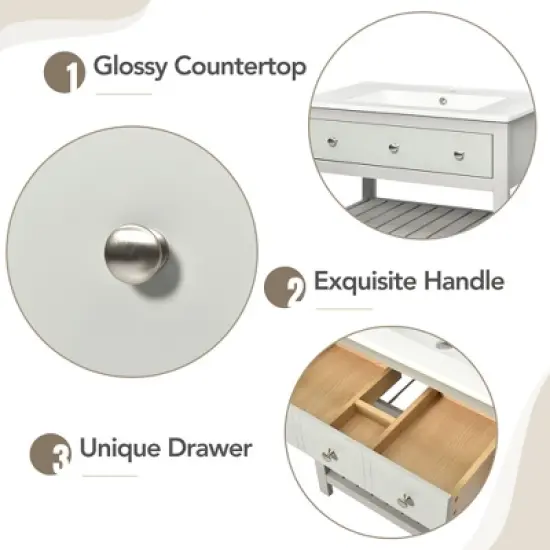 30" Bathroom Vanity with Ceramic Basin Sink, Drawer and 2-Tier Storage Shelf, Gray - ModernLuxe image {7}