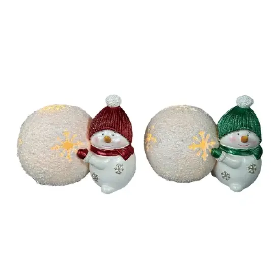 Transpac Resin LED Snowman Decor Set of 2 Multicolor Tabletop Figurines Battery Operated Christmas Decorations image {1}