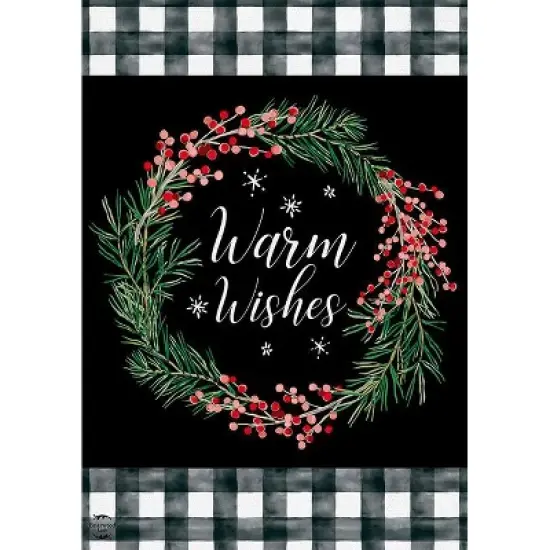 Warm Wishes Wreath Burlap Winter Christmas House Flag 40" x 28" Briarwood Lane image {2}
