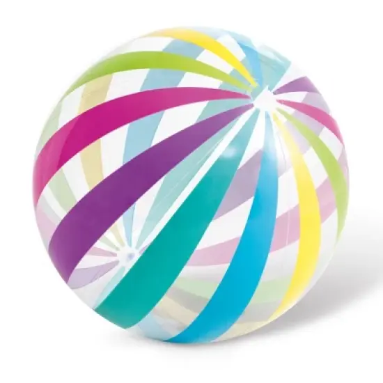 Intex Jumbo Inflatable Glossy Colorful Transparent PVC Giant Beach Ball w/Repair Patch in Polka-Dot or Rainbow Stripes for Ages 3 & Up, Color Varies image {1}