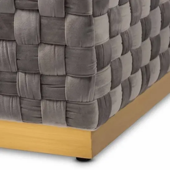 Noah Velvet Fabric Upholstered Square Cocktail Ottoman Gray/Gold - Baxton Studio image {2}