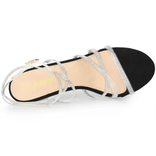 Allegra K Women's Rhinestone Lace Up Stiletto Heels Sandals image {3}