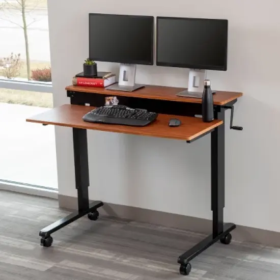 Stand Up Desk Store Crank Adjustable Two Tier Standing Desk with Heavy Duty Steel Frame image {2}