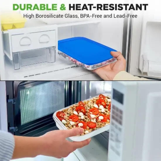 NutriChef 4 Sets Glass Bakeware - High Borosilicate Rectangular Glass Baking Dish w/ Blue BPA-Free Lids, Freezer-to-Oven Home Kitchen Bake Casserole image {3}