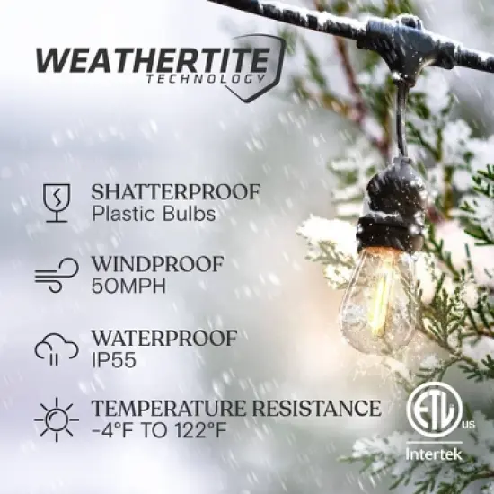 Brightech 7-Bulb LED Ambience Pro 1W 24ft 2700K S14 Indoor Outdoor Plug-in Hanging String Lights Clear Bulb Black Wire image {2}