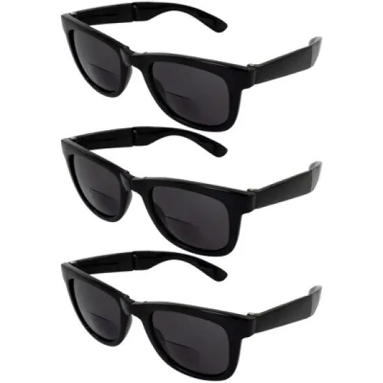 3 Pairs of Global Vision Eyewear Foldable Bifocal Reading Glasses with +2.0,+2.5,+3.0 Bifocal Smoke, Smoke, Smoke Lenses image {9}