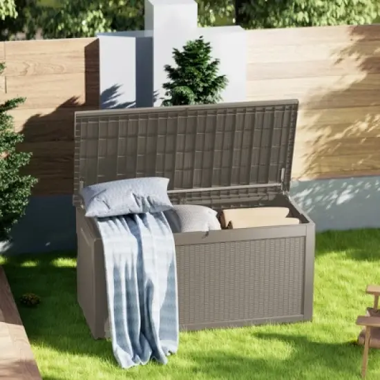 FURNIinspire Deck Boxes, Waterproof Outdoor Storage Box with Handle for Patio Furniture, Garden Tools, All Weather Use, Brown, 67.72"*32.2"*33.66" image {4}