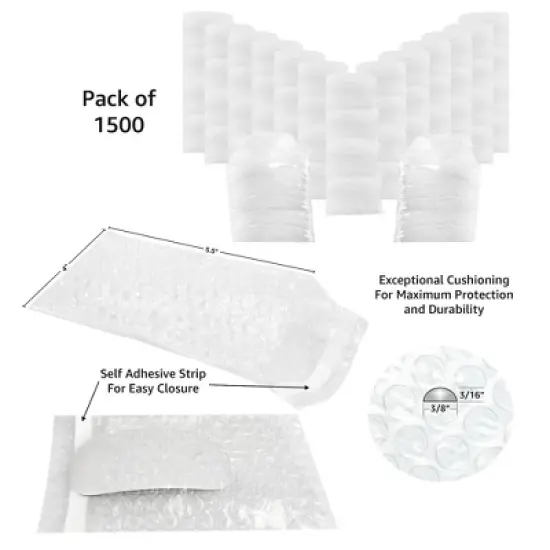 UOFFICE 1500 Bubble Out Bags 4" x 5.5" Wrap Envelopes with Self-Seal Closure image {1}