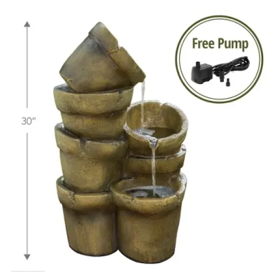 Teamson Home Outdoor Cascading Stacked Pot Waterfall Fountain, Brown image {4}