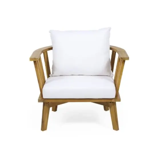 Solano 4pc Outdoor Wooden Chat Set with Rectangular Coffee Table - White/Teak - Christopher Knight Home image {2}