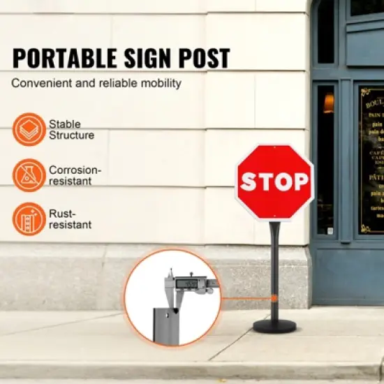 VEVOR Cast Iron Sign Post, 4 ft Portable Heavy Duty Steel Post Sign Holder with Hard Plastic Base & Wheels, U-Channel Sign Stand for Garden image {2}