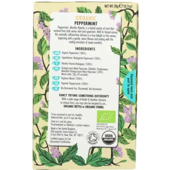 Heath & Heather Peppermint Herbal Tea - Case of 6/20 Bags image {2}