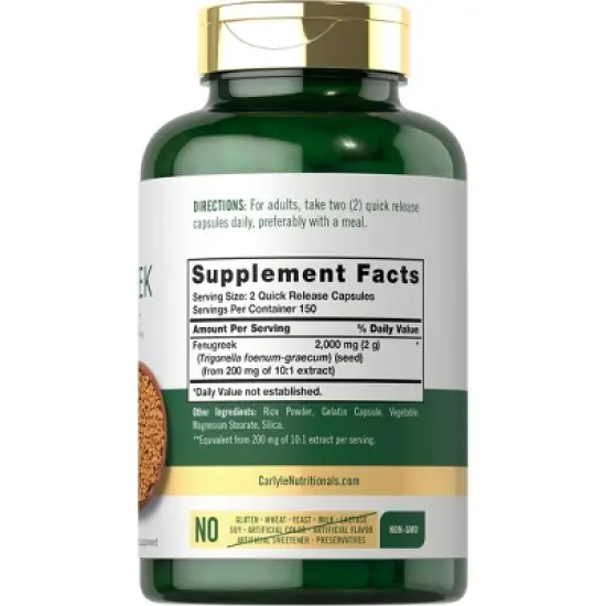 Carlyle Fenugreek Supplement 2000mg | 300 Capsules image {1}