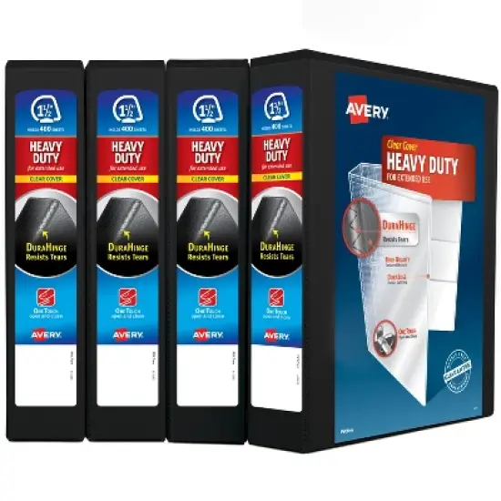 Avery Heavy-Duty View 3 Ring Binders, 1.5"One Touch Slant Rings, 4 Black Binders (79870) image {7}