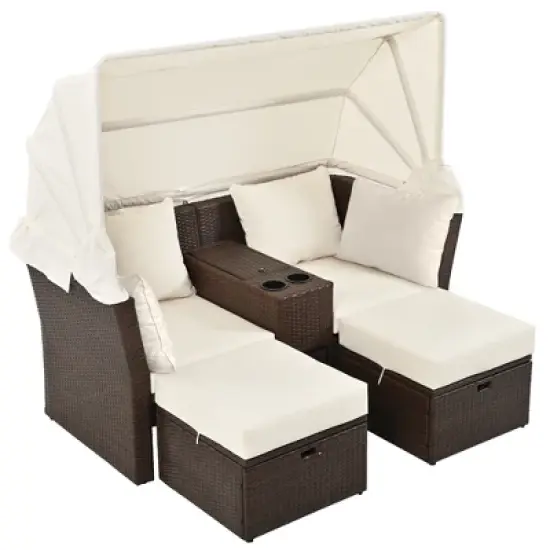 Convertible Outdoor Patio Daybed Loveseat Sofa Set with Retractable Canopy and Central Console image {15}