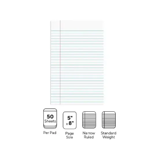 Staples Notepads 5" x 8" Narrow White 50 Sh./Pad 12 Pads/PK TR57330/18600 image {2}