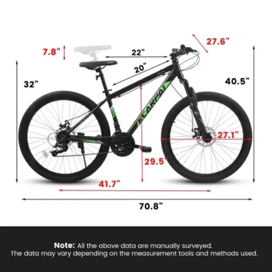 YONWAY 27 Inch 21 Speed Mountain Bike, Suspension Fork, Aluminum Frame Disc Brake, Unisex Mountain Bike City Commuter image {2}