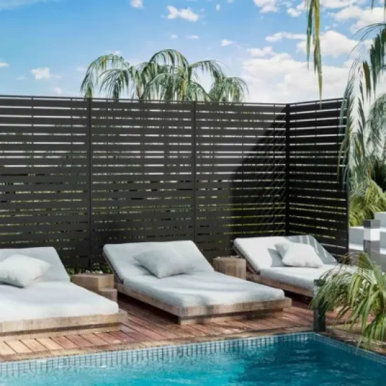 Lirago Metal Outdoor Privacy Screen Freestanding Garden Privacy Screen 72"x47" Black image {4}