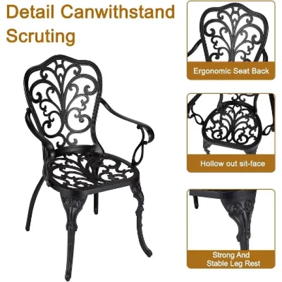 3-Piece Outdoor Bistro Set, Rust-Resistant Cast Aluminum Table and Chairs with Umbrella Hole image {2}
