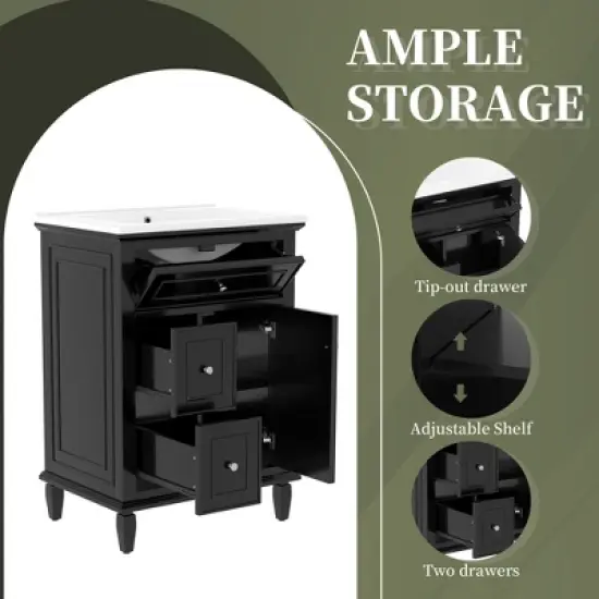 Whisen 24" Bathroom Vanity with Sink, Drawers & Adjustable Shelf image {4}