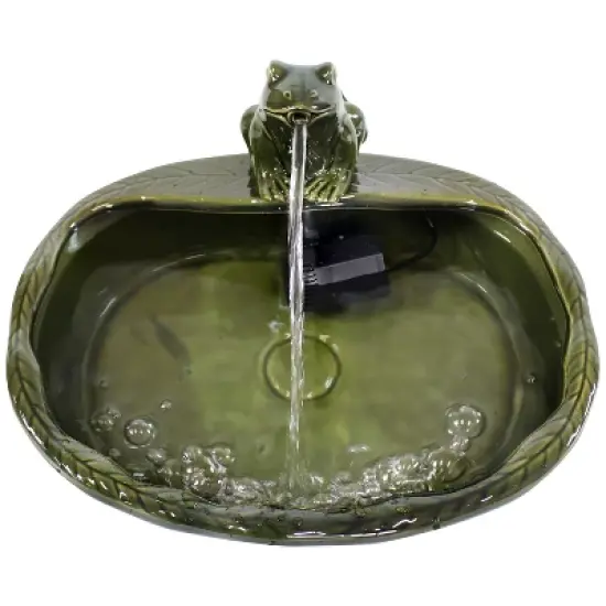 Sunnydaze Outdoor Solar Powered Ceramic Spitting Frog Water Fountain with Submersible Pump - 7" - Green image {6}