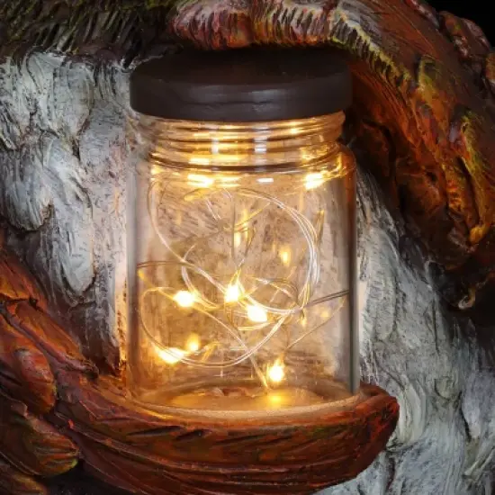 9.84" Glass and Resin Solar Garden Owl with LED Firefly Jar - Exhart image {4}