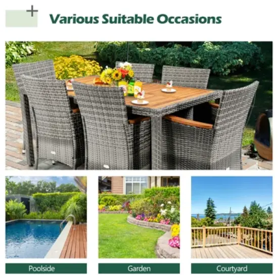 Tangkula 7PCS Patio Rattan Furniture Set Outdoor Conversation Set w/Cushions Acacia Wood Table image {4}