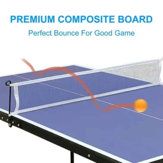 Midsize Ping Pong Table Set, 4.5ft Table Tennis Table with Net, Table Tennis Game Set with 2 Table Tennis Paddles & 3 Ping Pong Balls, PingPong Table image {2}