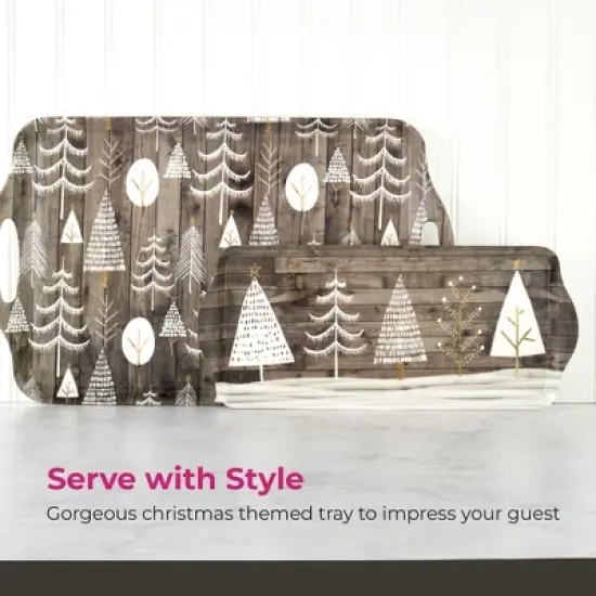 Pimpernel Wooden White Christmas Sandwich Tray (15" x 6.5") - Melamine Serving Platter with Rustic Wood Effect - Dishwasher Safe Serving Tray image {3}