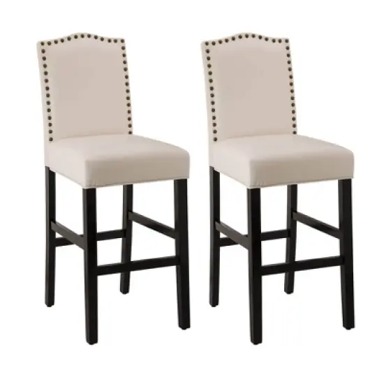 Set of 2 Upholstered PU Barstools with Studded Decor - Glitzhome image {10}