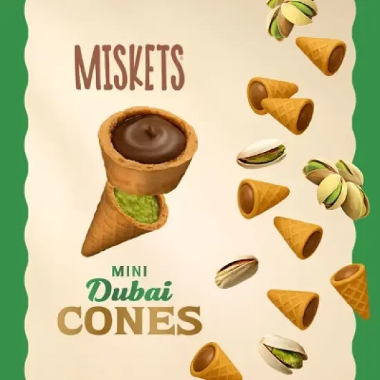 Miskets Mini Dubai Milk Chocolate Cones With Kunafa & Pistachio Paste 1.76oz (50grams) image {1}