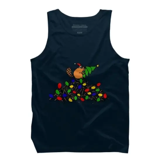Men's Design By Humans Cool Christmas Beaver dding Lights to Dam By SmileToday Tank Top image {5}